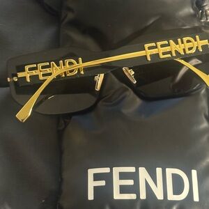 Fendi Black and Gold Rectangular Sunglasses